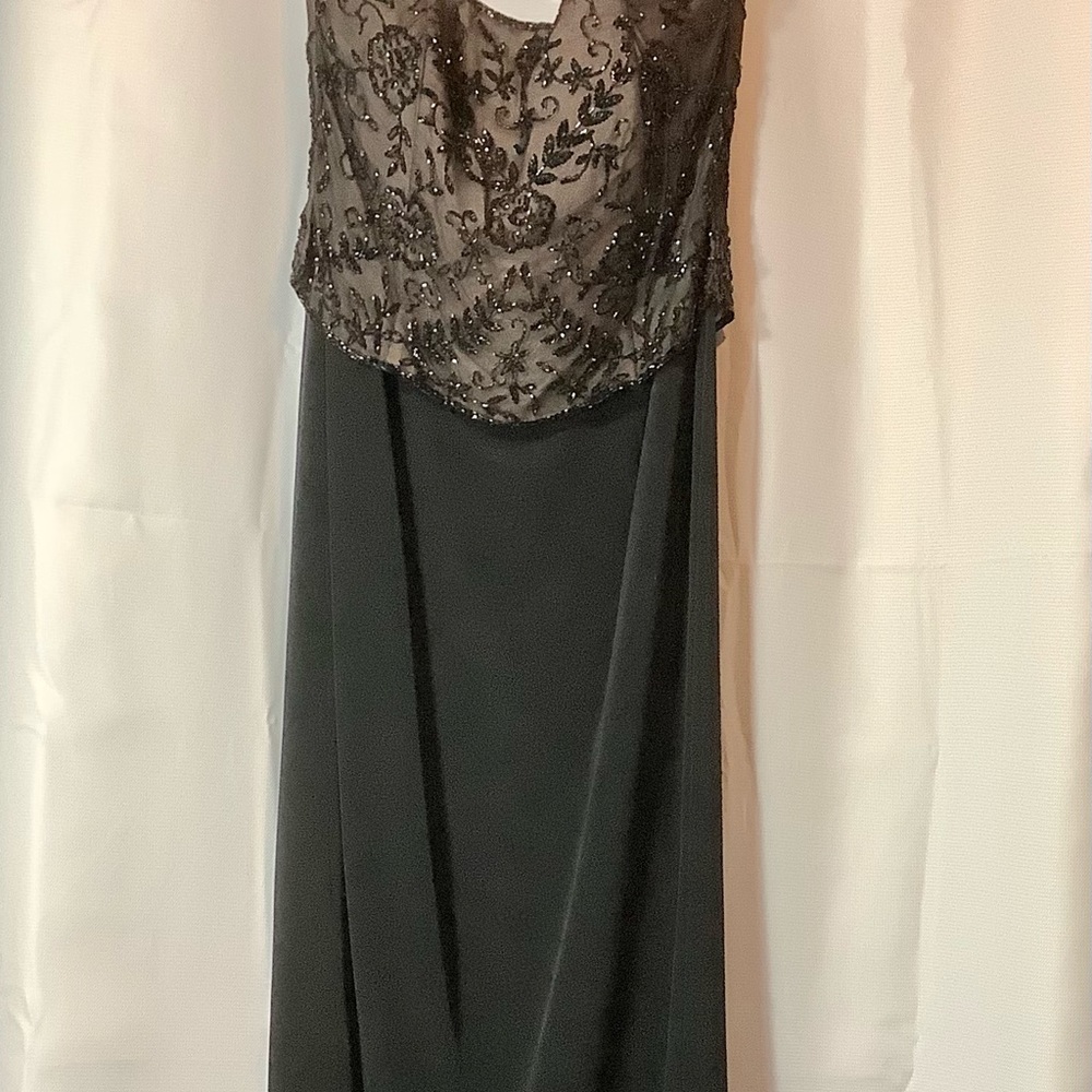 Montage by Mon Cheri Black Beaded Evening Gown